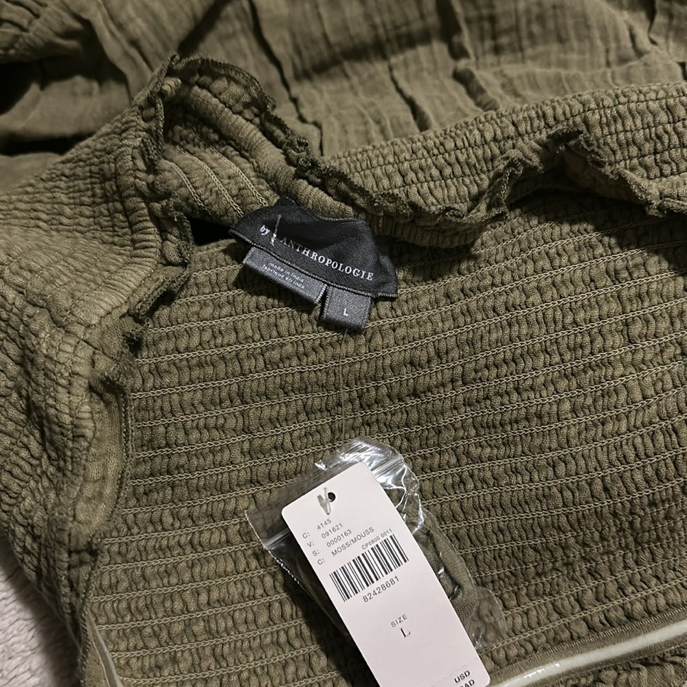 NWT! Anthropologie The Marisol Smocked Mini Dress SOFTENED SAGE Green Large - Picture 7 of 10
